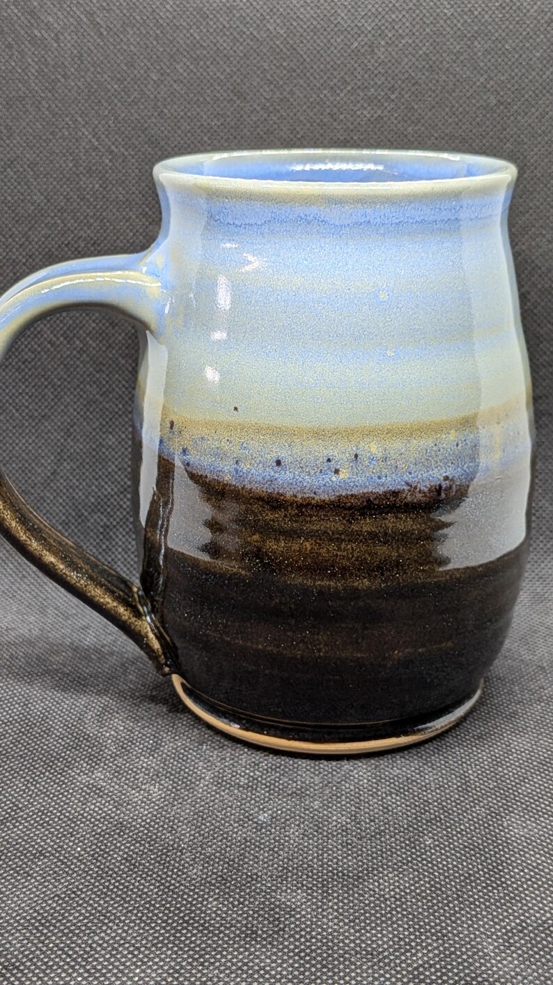 handmade Pottery coffee mug with Philippines 4:13 in merlot and blue 16+ oz image 9