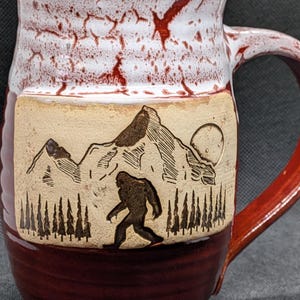 Handmade Bigfoot Pottery Coffee Mug: Moonlight Mountain Design