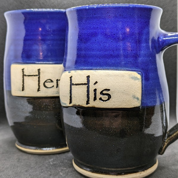 Set mugs his and hers handmade pottery coffee mug set
