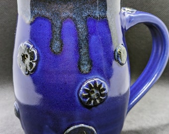 Pottery handmade coffee mug with clay buttons