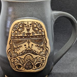 Black Pottery Mug: Stormtrooper Sugar Skull, 16oz