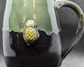 handmade pottery coffee mug blue turquoise mug with pineapple