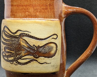 Octopus mug handmade pottery mug with octopus approximately 16oz