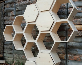 Shelving Unit ~ honeycomb shelves/ retail shelving/ retail fixture/ retail display/ hexagon shelves /wood wall art /kitchen cabinet