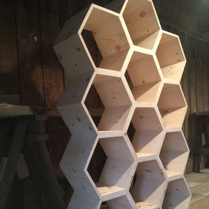 hexagon shelves /honeycomb shelves /bookshelf /dresser /retail display /retail fixtures /office shelves/ yoga studio -12 hex unit unfinished