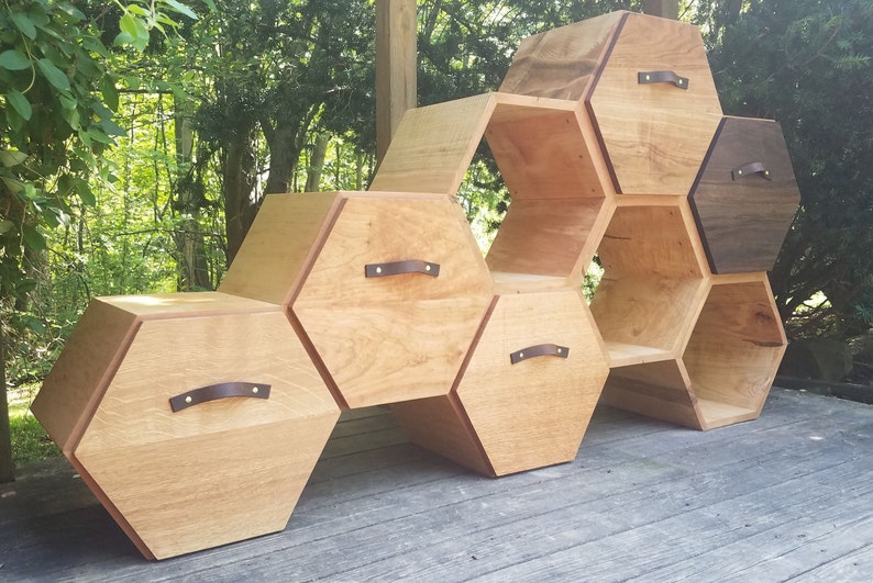 Modern Dresser / chest of drawers, storage cabinet, sideboard, shelving unit, honeycomb unit, modern shelf, bookcase, hexagon shelf, kitchen image 1