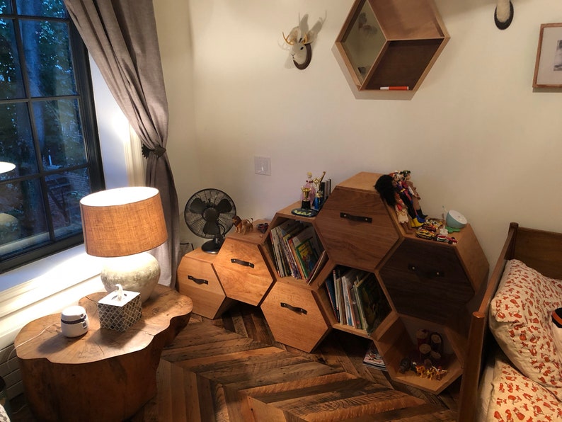 Modern Dresser / chest of drawers, storage cabinet, sideboard, shelving unit, honeycomb unit, modern shelf, bookcase, hexagon shelf, kitchen image 3
