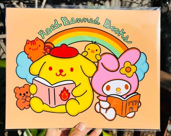 Pompompurrin and My Melody read banned books