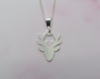 Sterling Silver 925 Stag Necklace Winter Christmas Charm With Diamond Cut Curb Chain