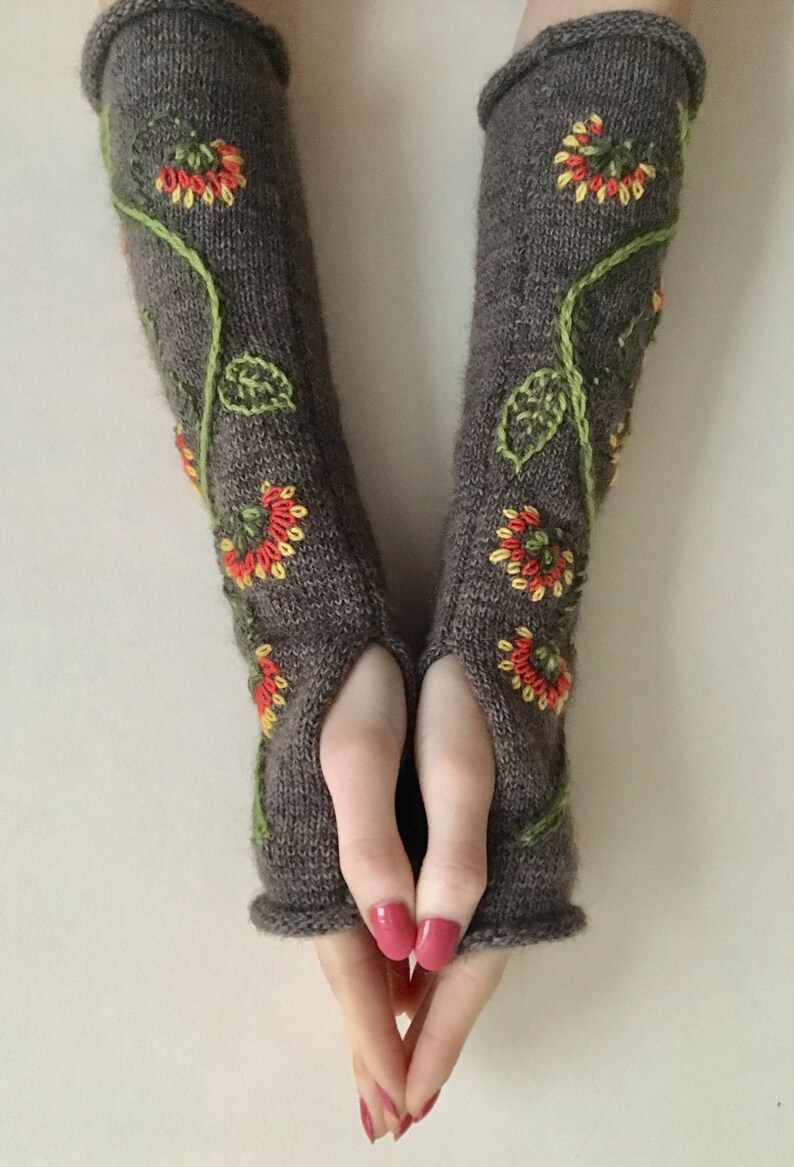 Long Knitted Mittens Knitted Sleeves Knitted Mittens Etsy