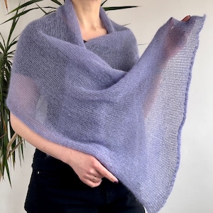 Lavender lightweight silk mohair shawl Bridal wrap Womens scarf Knit mohair shawl Knit winter scarf Knitted silk mohair shawl