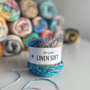 YarnArt LINEN SOFT, Multicolor Summer Yarn, Sparkly Summer Linen Yarn, Cotton Blend Sport Weight Yarn, 3.52 Oz, 297 Yds