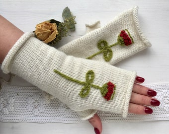 Long embroidered mittens, Long gloves fingerless, Long knitted mittens, Mittens with stitching, Knitted sleeves, Knitted gloves, Armstulpen