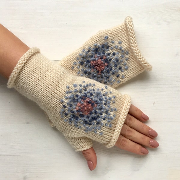 Knit stitched mittens, Knit stitched gloves finger less, Stiched wrist warmers, Stitched arm warmers, Mitaines en laine tricotées main