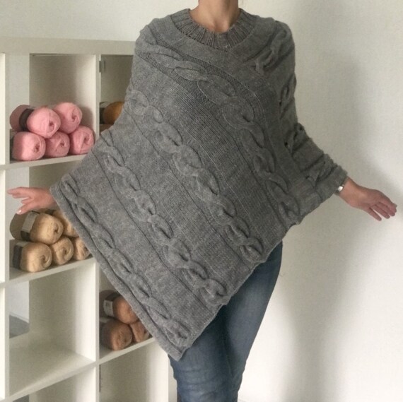 Asymmetric Poncho Women Cable Knit Poncho Boho Poncho Etsy