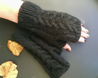 Knit Fingerless gloves wit cables, Arm warmers, Women fingerless, Long mittens, Wrist warmers, Knitted mittens, Armstulpen