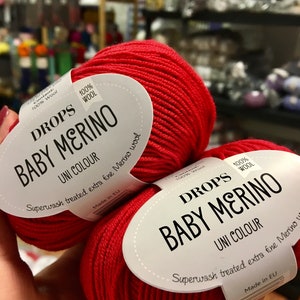Red DROPS Baby Merino superwash thread extra fine merino wool yarn 100% Wool  191yds/175m 1.8oz/50g Group A Garnstudio