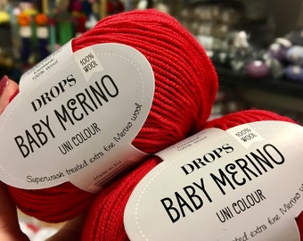 Red DROPS Baby Merino superwash thread extra fine merino wool yarn 100% Wool  191yds/175m 1.8oz/50g Group A Garnstudio