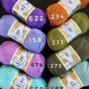 ALIZE DIVA silk effect, Microfiber acrylic yarn, summer sport weight crochet yarn,doll making yarn, summer knitting yarn