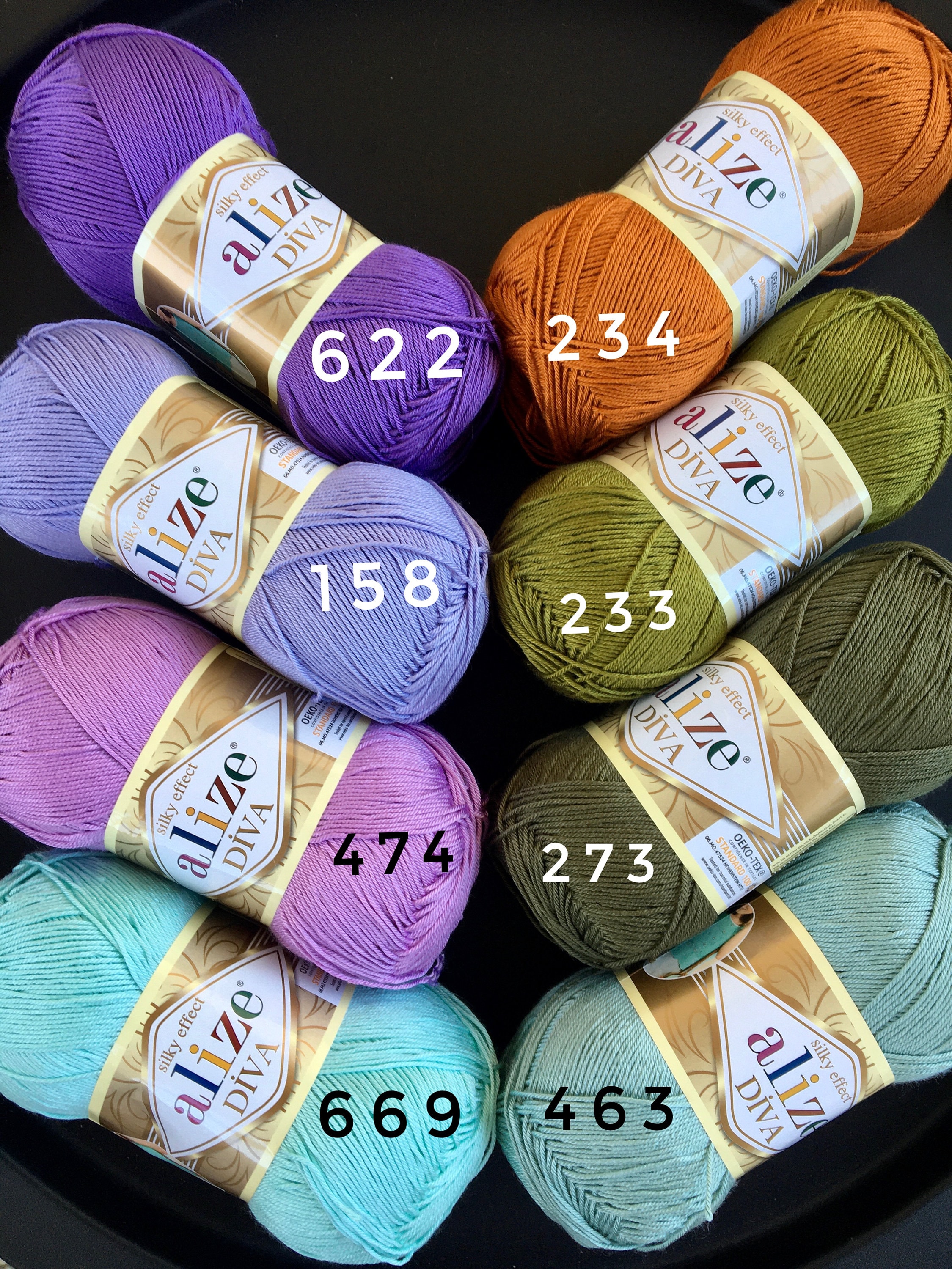 Alize Diva Yarn Hand Knitting Yarn 100% Microfiber Acrylic Yarn Alize Diva  Silk Effect Thread Crochet Art Lace Craft Lot of 2 skeins 200gr 767 yds
