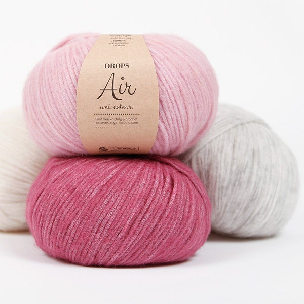 DROPS Air, soft baby alpaca and merino wool blend yarn, aran yarn, lightwear knitting yarn, blow yarn, Baby Alpaca yarn, Merino wool