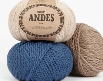 Laine à tricoter épaisse DROPS Andes Mélange doux et volumineux d'alpaga/laine Laine épaisse Garnstudio Design