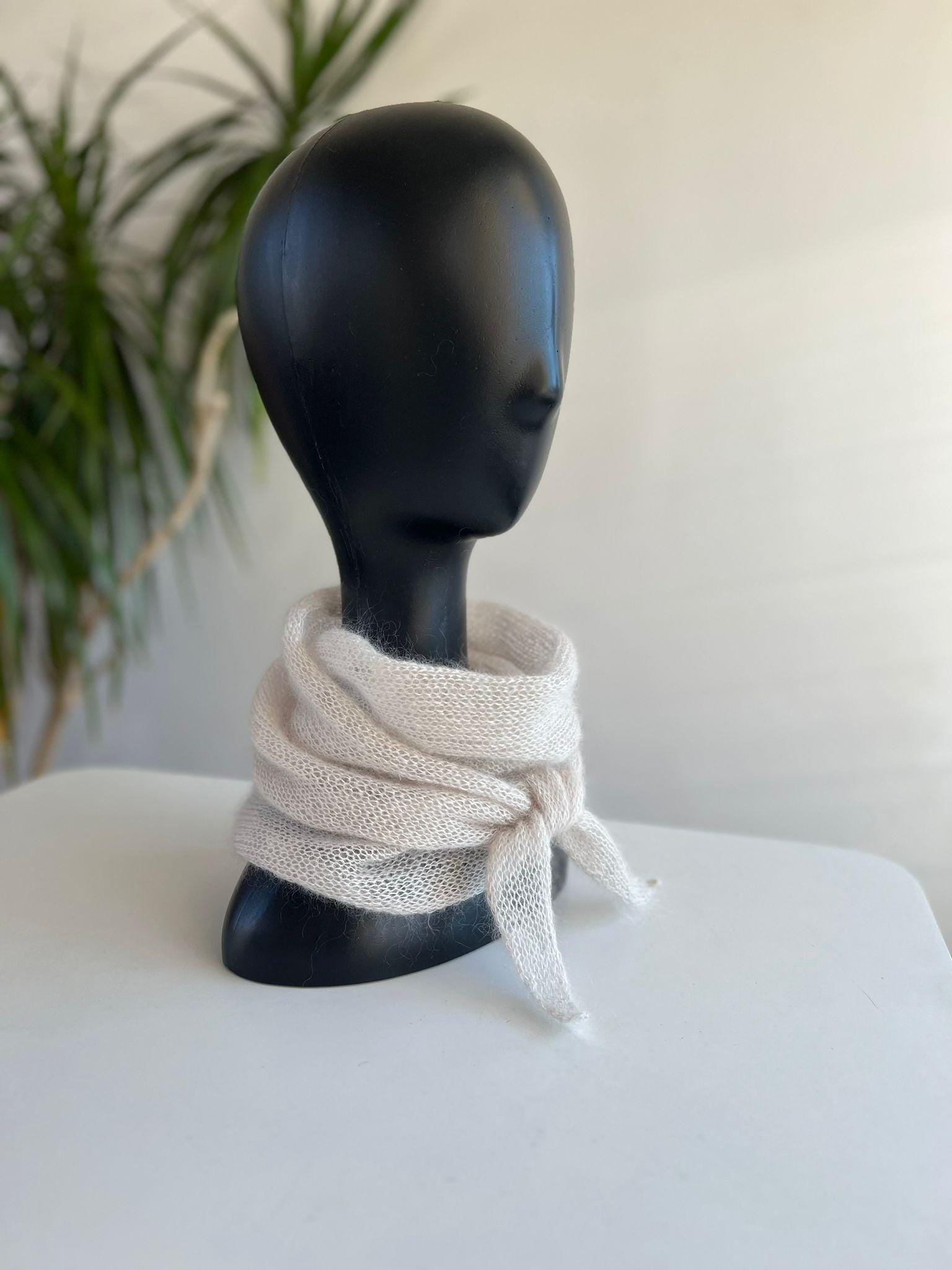 Knit Sophie Scarf, Small Mohair Scarf, Small Neck Scarf