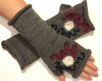 Knit gloves, Knit mittens, Fingerless gloves. Arm warmers, Fingerless gloves, Grey mittens, Wool mittens, Puffy wrist warmers