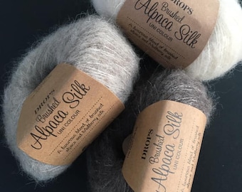 DROPS Brushed Alpaca Silk Un luxueux mélange d'alpaga gratté et de soie de mûrier Dentelle peignée Flyffy Fil d'Aran Design Drops