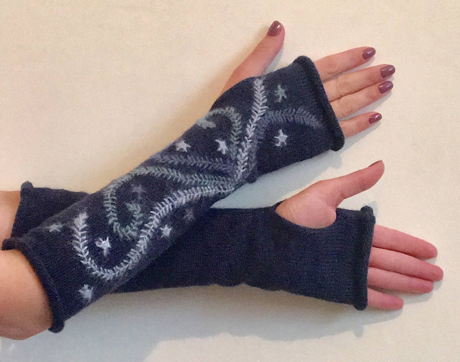 Wool Arm Rests Handmade Wool Knit Arm Warmers: Embroidered Fingerless Gloves - Etsy