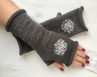 Gestrickte Fingerlose Handschuhe, Gestrickte Handschuhe mit Nähten, Lange Fäustlinge, Gestrickte Armstulpen, Gestrickte Armstulpen, Gestrickte Armstulpen