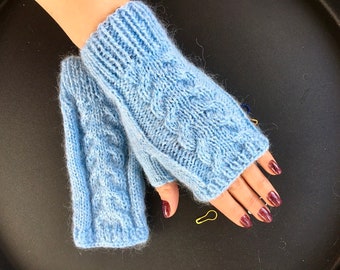 Knit Fingerless gloves wit cables, Arm warmers, Women fingerless, Long mittens, Wrist warmers, Knitted mittens, Armstulpen