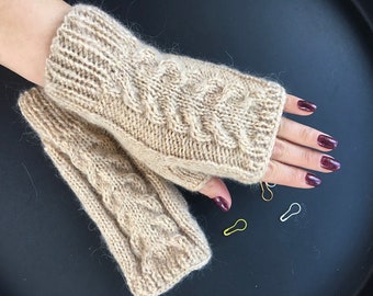 Knit Fingerless gloves wit cables, Arm warmers, Women fingerless, Long mittens, Wrist warmers, Knitted mittens, Armstulpen