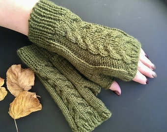 Knit Fingerless gloves wit cables, Arm warmers, Women fingerless, Long mittens, Wrist warmers, Knitted mittens, Armstulpen