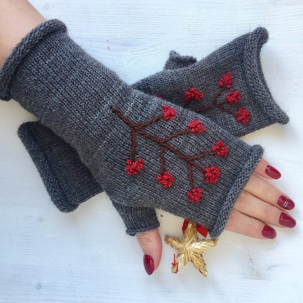 Arm warmers, Knit fingerless mittens, Knit gloves, Wool mittens, Womens mittens, Grey mittens, Warm mittens, Gestrickte handschuhe