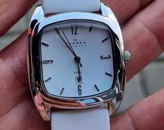 2004 Skagen Watch Skagen 2004 Vintage Model 643lslw 34mm Tonneau Watch White  main image 2