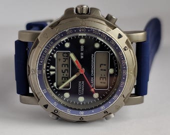 Montre Citizen 6870-S69543-HSB Chronographe Alarme - Vintage Années 90, Neuf Avec étiquettes
