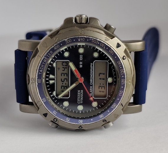 Vintage 1999 CITIZEN C240-S72404 Titanium Alarm Chronograph Men's Analog Digital Watch