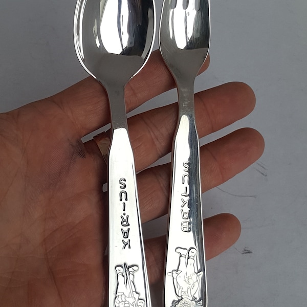 Danish 1960's CARL M COHR Silver Plated Children's Spoon & Fork *Karius and Bactus*