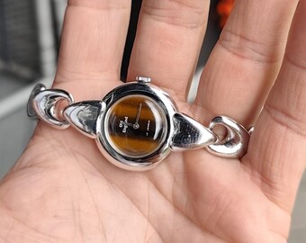Rhonda Tigers Eye Rare Vintage Ladies Gold Plated Watch  display picture 2