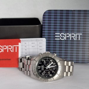 Véritable montre à quartz pour hommes ESPRIT 2007 avec chronographe à cadran noir