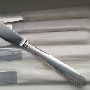 NEUE dänische 1960er Georg Jensen versilberte 6 lange Menümesser im MEERJUNGFRAUEN-Muster