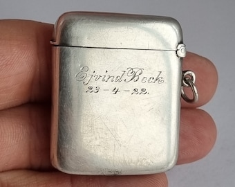 Antique 1922 Danish Silver 830 Handmade Vesta Case Matchbox Holder
