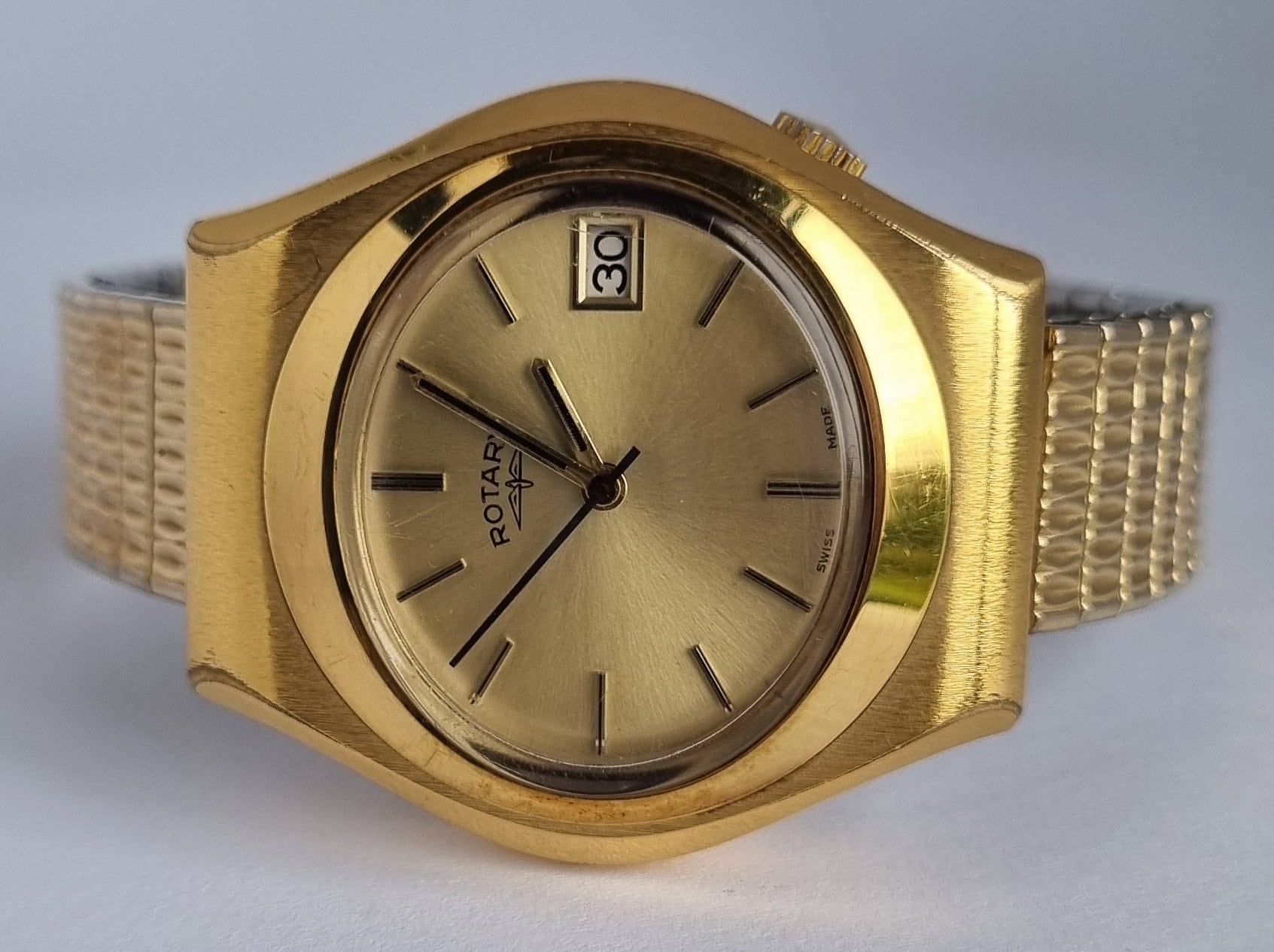 希少なヴィンテージ 1965 スイス製 ROTARY 金メッキ機械式メンズ腕時計