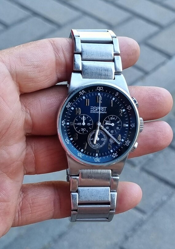 Genuine Vintage 2000 2005 ESPRIT Blue Dial Men s Quartz Chronograph Watch
