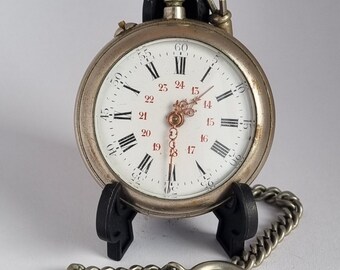 Antique Roskopf ? 1880-1900 Swiss Spanish Mechanical Pocket Watch w Chain (Serviced)