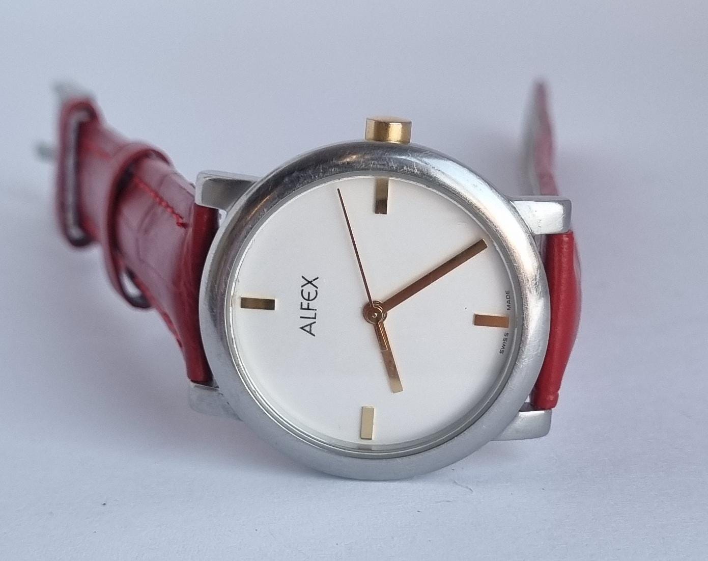 状態よし！電池切れ！　ALFEX 時計 チェンジベゼル　バンド付き　used ロンジン セイタケ ステップベゼル 35mmケース 1940年代