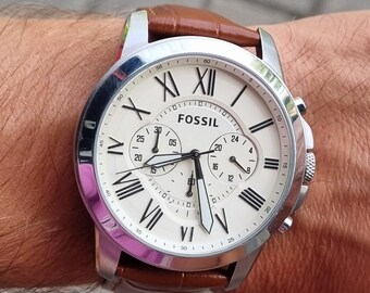 Genuine 2012 FOSSIL Grant FS4735 Cream Dial Men s Quartz Chronograph Watch Etsy