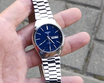 Rare Vintage 1980's Japan ORIENT 589619-80 Blue Dial Men's Quartz