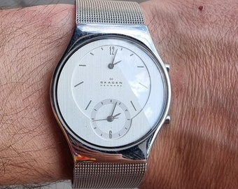 Danish 2011 SKAGEN 733XLSS Dual Time Silver Dial Mesh Strap Men's Quartz Watch